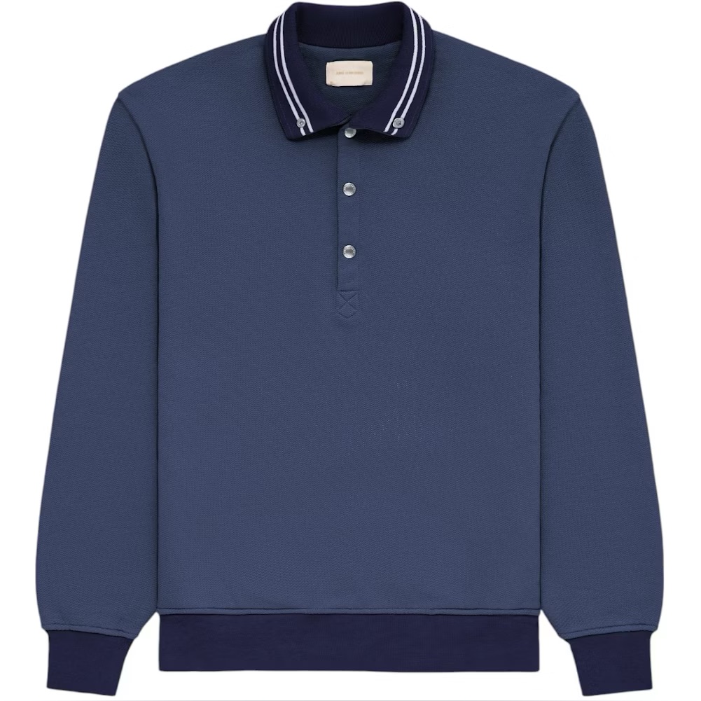 Aime Leon Dore Jacquard Collar Snap Pullover Navy Cotton Sweatshirt Size Xl